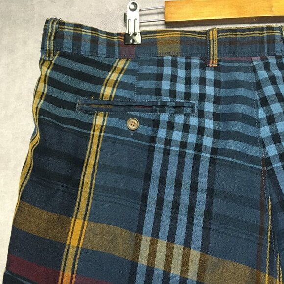 Tommy Bahama Mens Linen Shorts size 40 Blue Plaid Flat Front Casual Summer - Picture 13 of 14